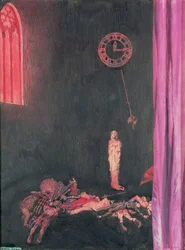 Temnota, rozklad a Rudá smrt vládly nade vším bezmezně, ilustrace k „Masce červené smrti“ z „Vybraných povídek tajemna“ Edgara Allana Poea, 1909.